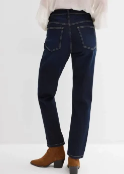 bonprix Bekleidung·Shirts & Tops|Jeans^Straight-Jeans High Waist cropped dunkelblau denim used