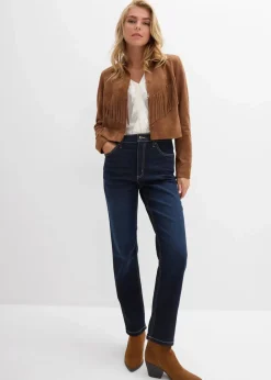 bonprix Bekleidung·Shirts & Tops|Jeans^Straight-Jeans High Waist cropped dunkelblau denim used