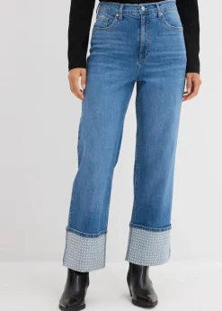bonprix Jeans|Bekleidung·Shirts & Tops^Straight-Jeans High Waist mit Turn Up mittelblau denim used