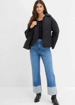 bonprix Jeans|Bekleidung·Shirts & Tops^Straight-Jeans High Waist mit Turn Up mittelblau denim used