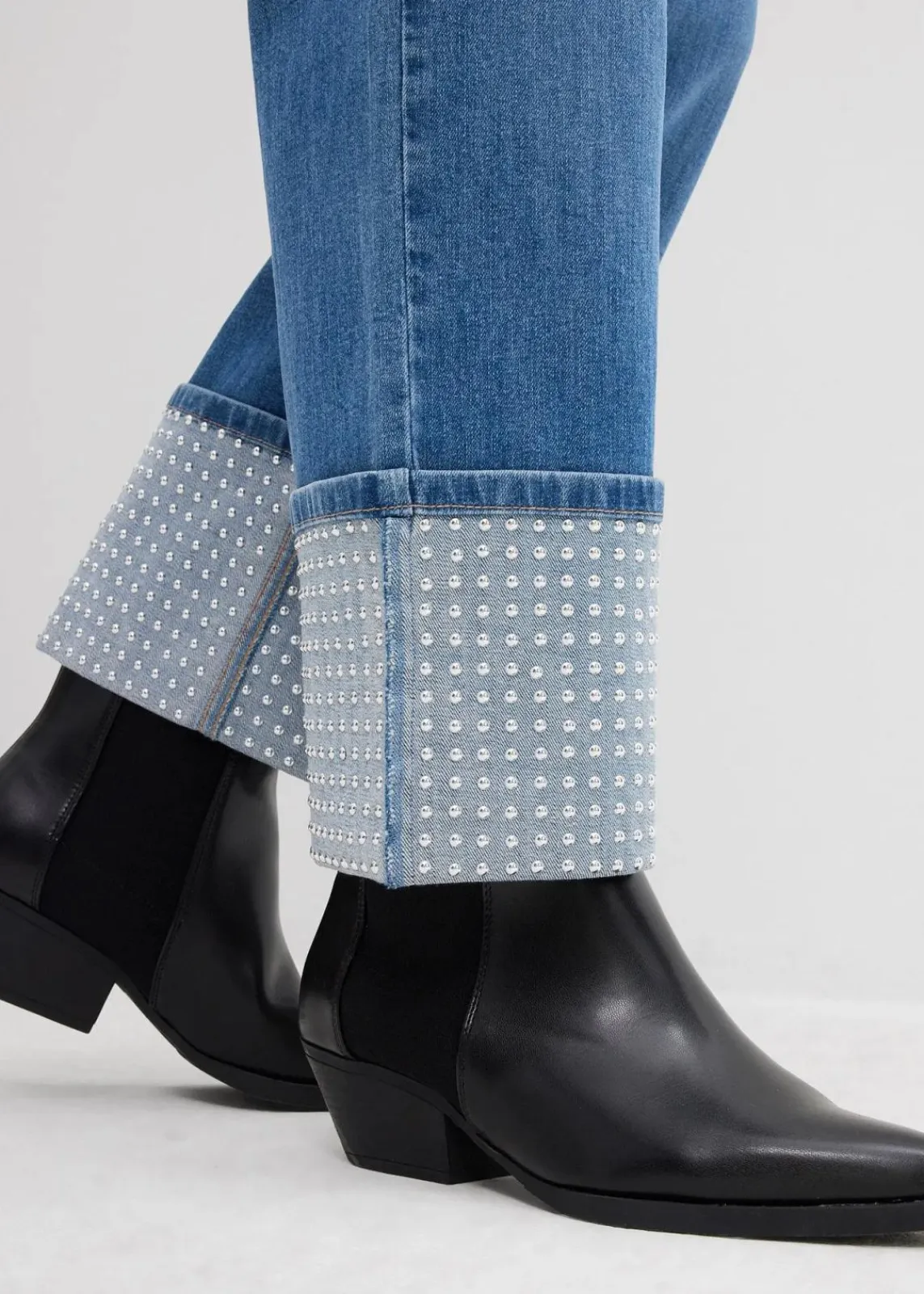 bonprix Jeans|Bekleidung·Shirts & Tops^Straight-Jeans High Waist mit Turn Up mittelblau denim used