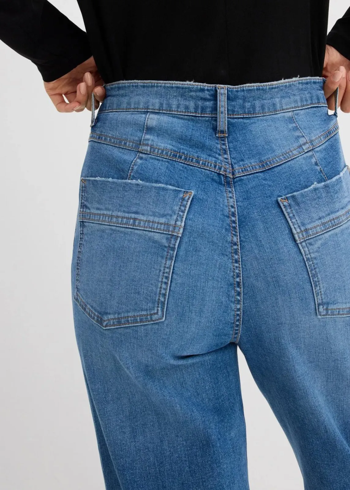bonprix Jeans|Bekleidung·Shirts & Tops^Straight-Jeans High Waist mit Turn Up mittelblau denim used