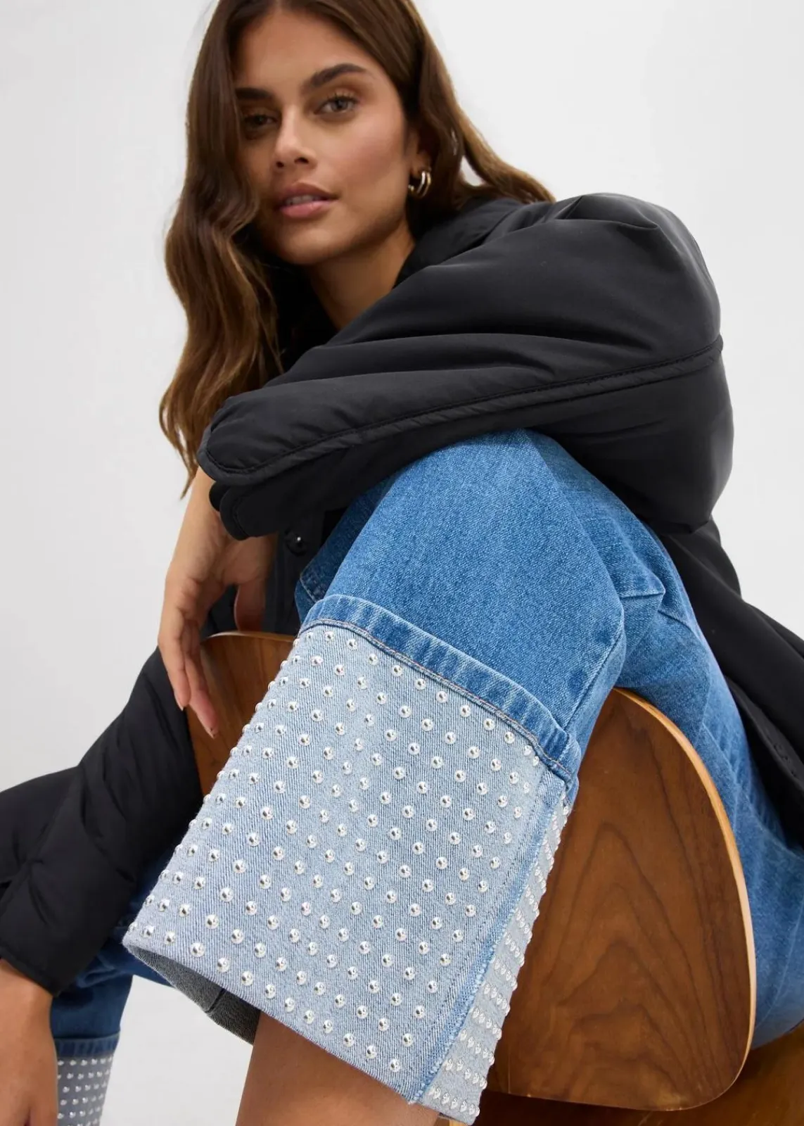 bonprix Jeans|Bekleidung·Shirts & Tops^Straight-Jeans High Waist mit Turn Up mittelblau denim used