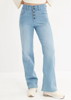 bonprix Jeans|Bekleidung·Shirts & Tops^Straight-Jeans High Waist, Stretch hellblau denim used