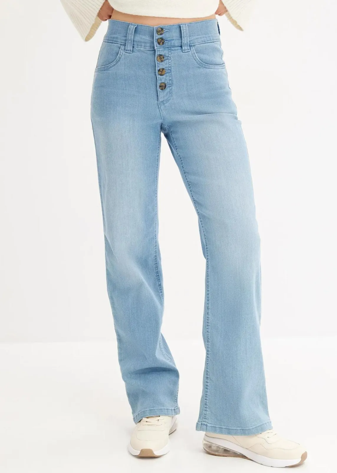 bonprix Jeans|Bekleidung·Shirts & Tops^Straight-Jeans High Waist, Stretch hellblau denim used