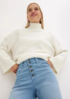 bonprix Jeans|Bekleidung·Shirts & Tops^Straight-Jeans High Waist, Stretch hellblau denim used