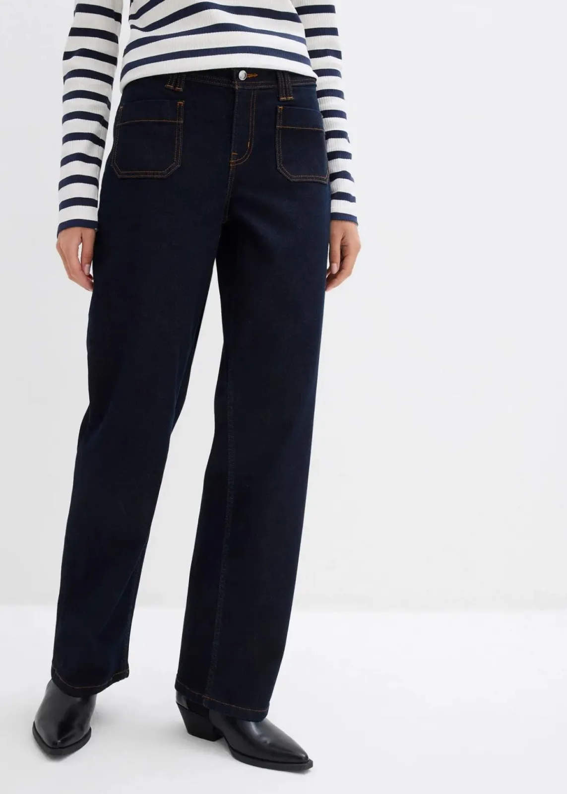 bonprix Jeans|Bekleidung·Shirts & Tops^Straight-Jeans Mid Waist tiefblau denim ungewaschen