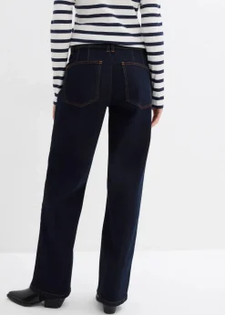 bonprix Jeans|Bekleidung·Shirts & Tops^Straight-Jeans Mid Waist tiefblau denim ungewaschen