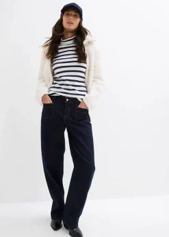 bonprix Jeans|Bekleidung·Shirts & Tops^Straight-Jeans Mid Waist tiefblau denim ungewaschen