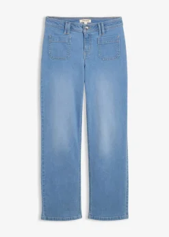 bonprix Bekleidung·Shirts & Tops|Jeans^Straight-Jeans Mid Waist hellblau denim used