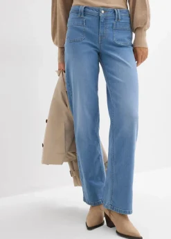 bonprix Bekleidung·Shirts & Tops|Jeans^Straight-Jeans Mid Waist hellblau denim used