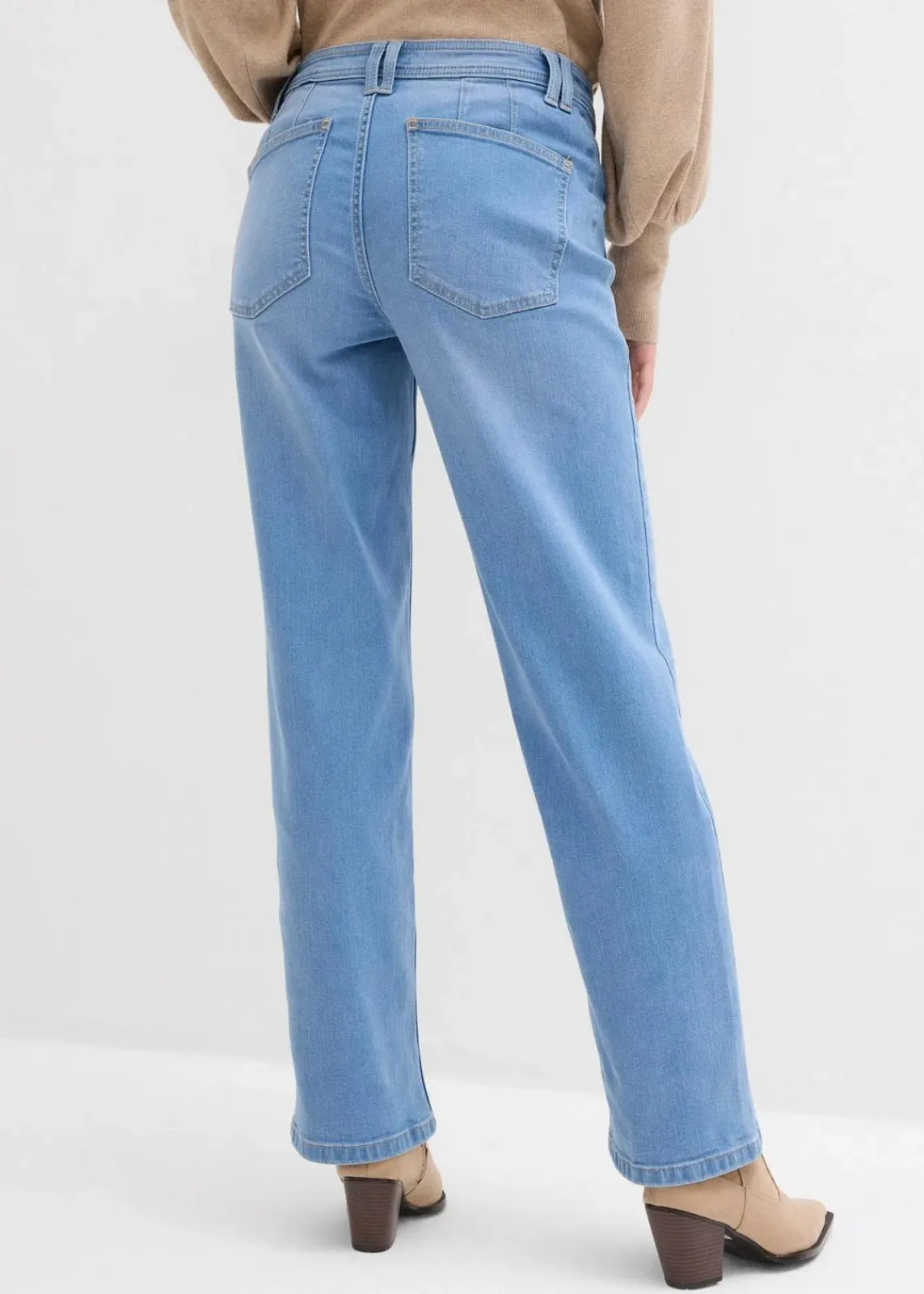 bonprix Bekleidung·Shirts & Tops|Jeans^Straight-Jeans Mid Waist hellblau denim used
