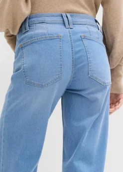 bonprix Bekleidung·Shirts & Tops|Jeans^Straight-Jeans Mid Waist hellblau denim used