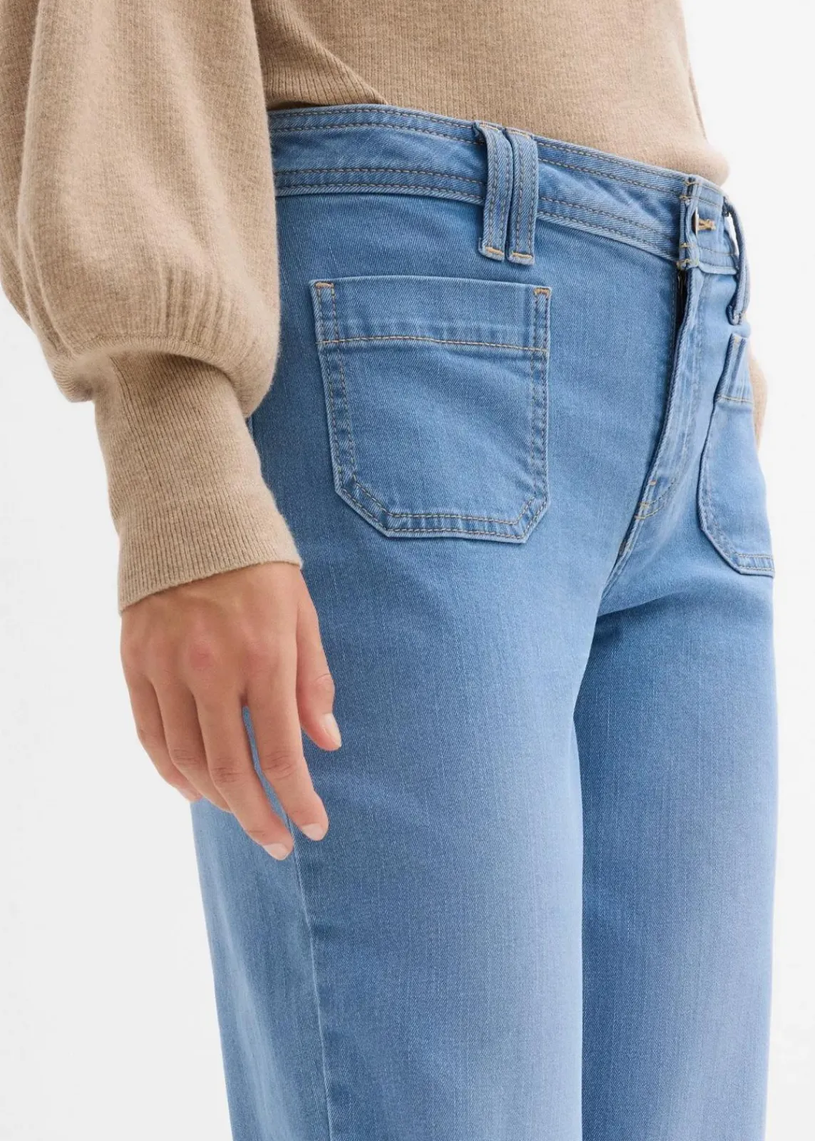 bonprix Bekleidung·Shirts & Tops|Jeans^Straight-Jeans Mid Waist hellblau denim used