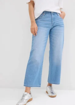 bonprix Bekleidung·Shirts & Tops|Jeans^Straight-Jeans Mid Waist, Bequembund Low Stretch cropped eisblau denim used