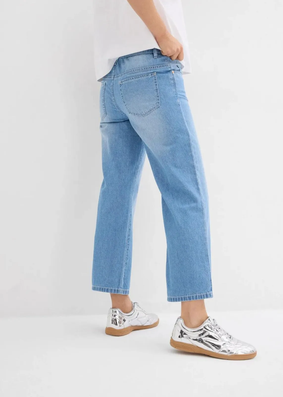 bonprix Bekleidung·Shirts & Tops|Jeans^Straight-Jeans Mid Waist, Bequembund Low Stretch cropped eisblau denim used