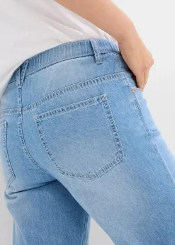 bonprix Bekleidung·Shirts & Tops|Jeans^Straight-Jeans Mid Waist, Bequembund Low Stretch cropped eisblau denim used