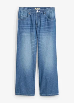 bonprix Jeans|Bekleidung·Shirts & Tops^Straight-Jeans Mid Waist, Bequembund Low Stretch cropped blau denim used