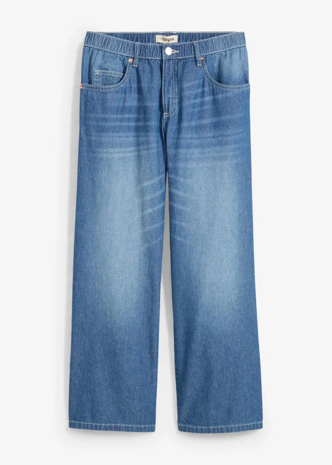 bonprix Jeans|Bekleidung·Shirts & Tops^Straight-Jeans Mid Waist, Bequembund Low Stretch cropped blau denim used