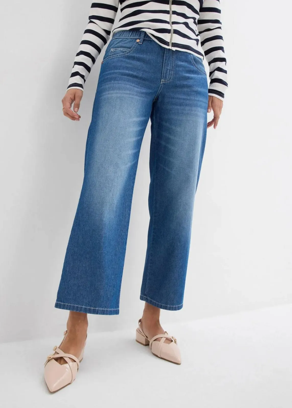 bonprix Jeans|Bekleidung·Shirts & Tops^Straight-Jeans Mid Waist, Bequembund Low Stretch cropped blau denim used