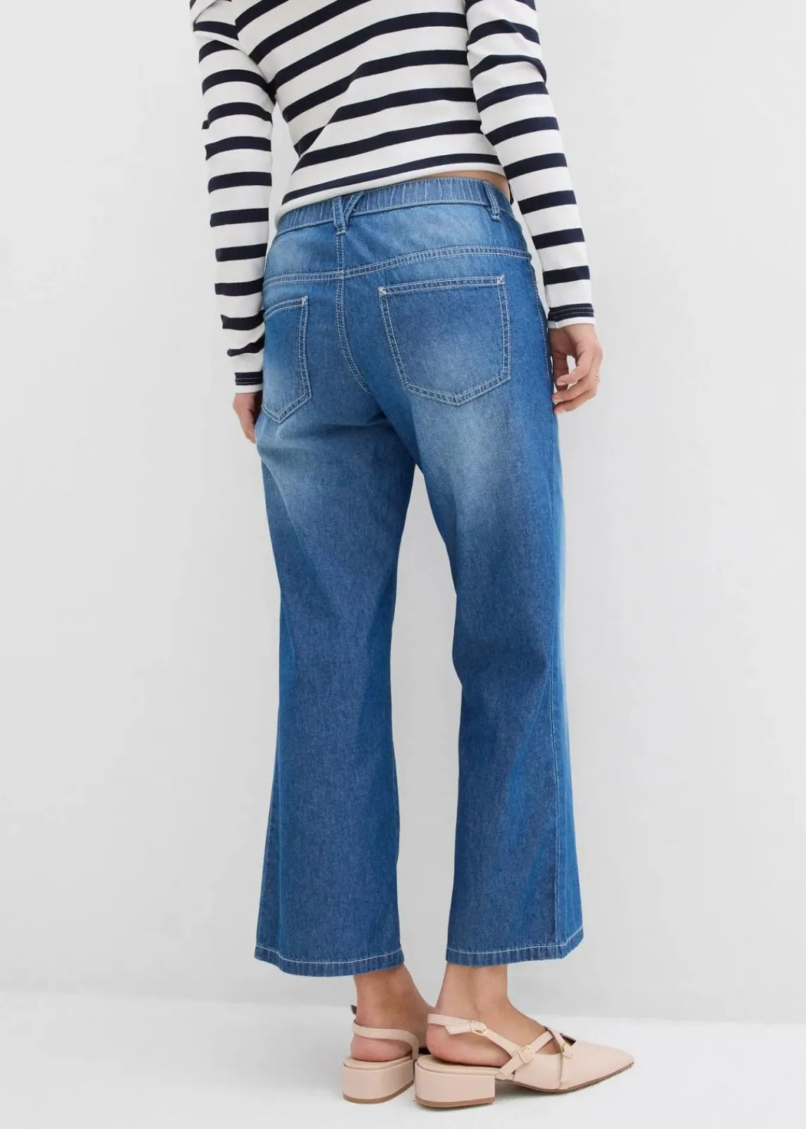 bonprix Jeans|Bekleidung·Shirts & Tops^Straight-Jeans Mid Waist, Bequembund Low Stretch cropped blau denim used
