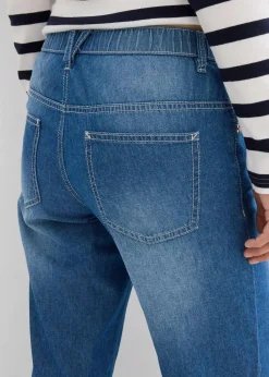 bonprix Jeans|Bekleidung·Shirts & Tops^Straight-Jeans Mid Waist, Bequembund Low Stretch cropped blau denim used