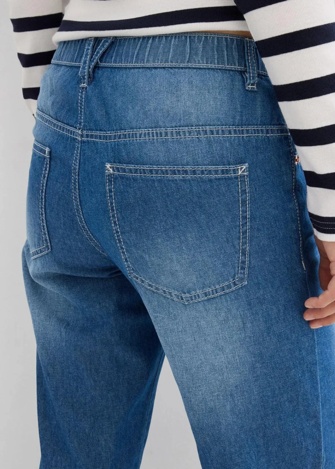 bonprix Jeans|Bekleidung·Shirts & Tops^Straight-Jeans Mid Waist, Bequembund Low Stretch cropped blau denim used
