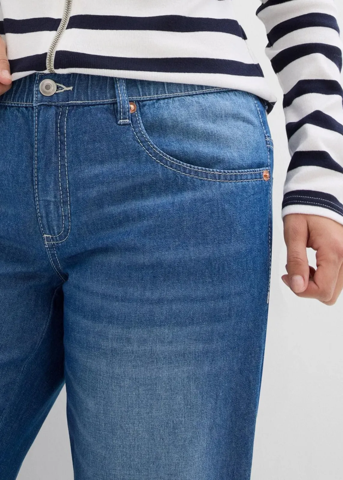 bonprix Jeans|Bekleidung·Shirts & Tops^Straight-Jeans Mid Waist, Bequembund Low Stretch cropped blau denim used