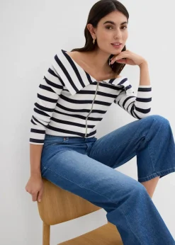 bonprix Jeans|Bekleidung·Shirts & Tops^Straight-Jeans Mid Waist, Bequembund Low Stretch cropped blau denim used