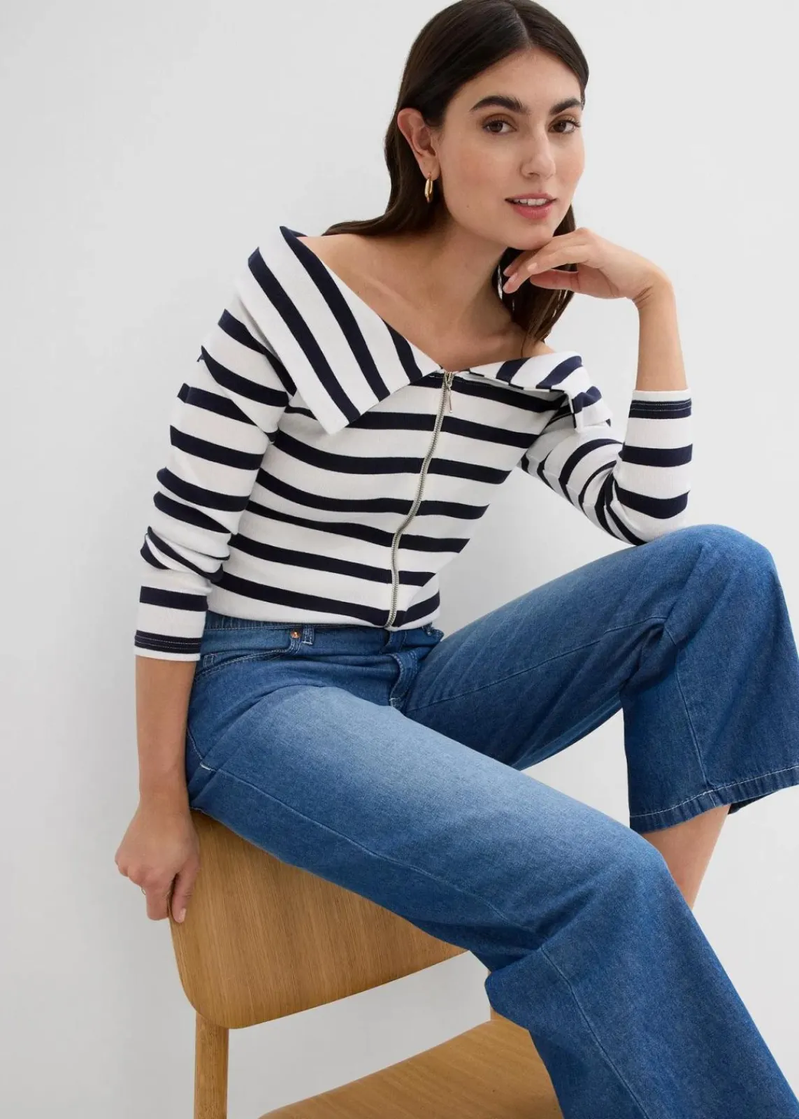 bonprix Jeans|Bekleidung·Shirts & Tops^Straight-Jeans Mid Waist, Bequembund Low Stretch cropped blau denim used