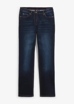 bonprix Kurzgrößen|Bekleidung·Shirts & Tops^Straight-Jeans Mid Waist, Bequembund dunkelblau denim