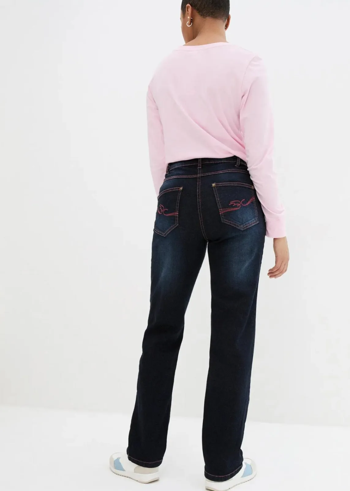 bonprix Kurzgrößen|Bekleidung·Shirts & Tops^Straight-Jeans Mid Waist, Bequembund dunkelblau denim