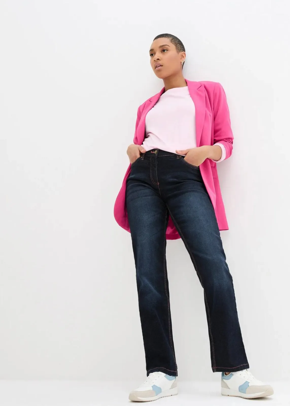 bonprix Kurzgrößen|Bekleidung·Shirts & Tops^Straight-Jeans Mid Waist, Bequembund dunkelblau denim