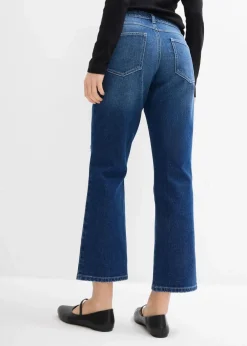 bonprix Jeans|Bekleidung·Shirts & Tops^Straight-Jeans Mid Waist Bequembund Low Stretch, cropped dunkelblau denim used