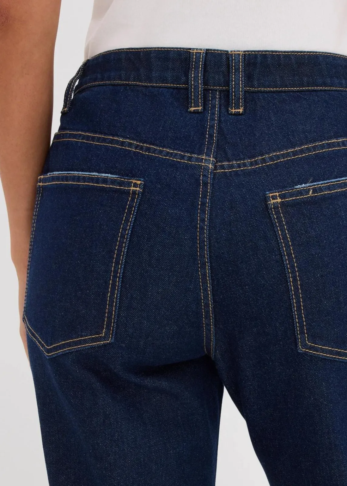 bonprix Kurzgrößen|Bekleidung·Shirts & Tops^Straight-Jeans Mid Waist mit Strass tiefblau denim ungewaschen