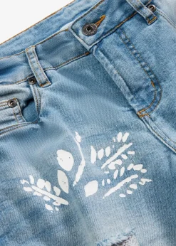 bonprix Bekleidung·Shirts & Tops|Jeans^Straight-Jeans Mid Waist, Print hellblau denim