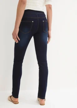 bonprix Jeans|Kurzgrößen^Straight-Jeans Mid Waist, Super Stretch mit Bequembund darkblue stone