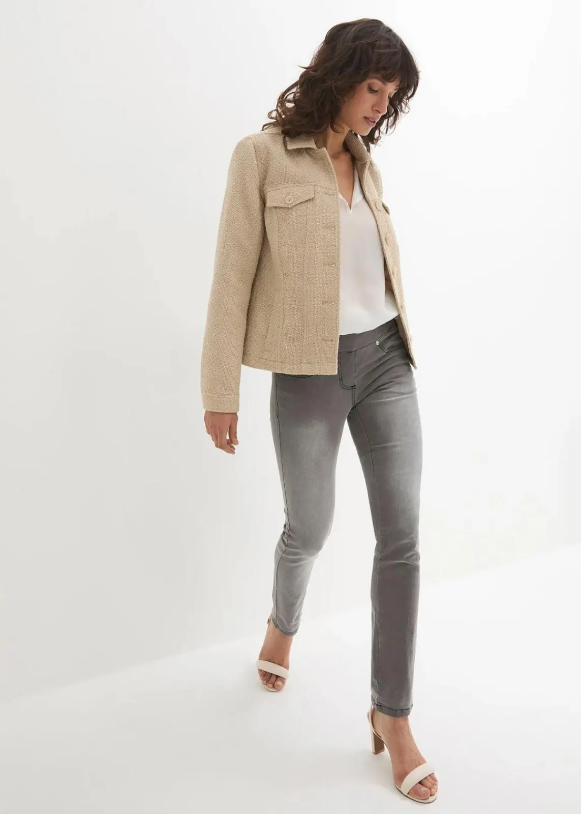 bonprix Kurzgrößen|Bekleidung·Shirts & Tops^Straight-Jeans Mid Waist, Super Stretch mit Bequembund grey denim