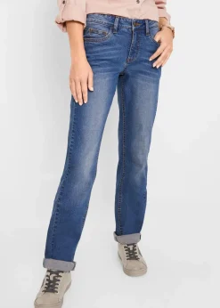 bonprix Bekleidung·Shirts & Tops|Jeans^Straight-Jeans Mid Waist, Stretch blau used