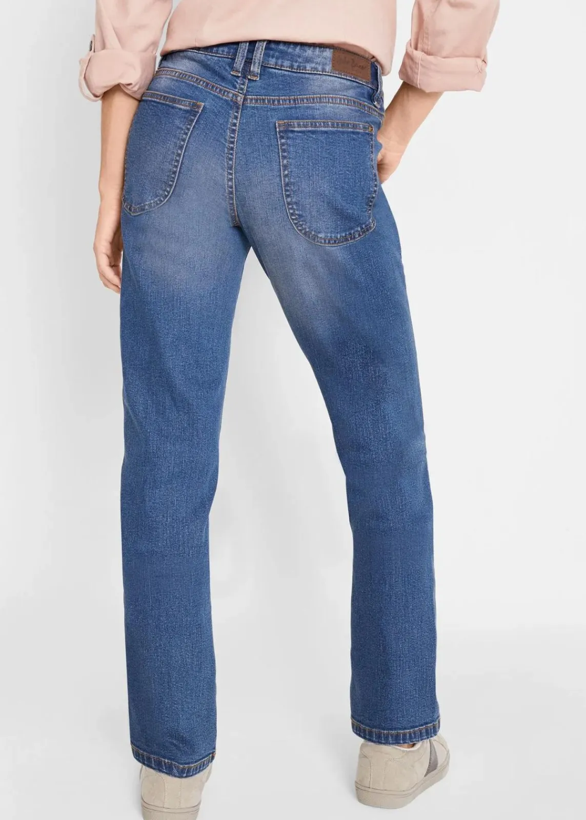 bonprix Bekleidung·Shirts & Tops|Jeans^Straight-Jeans Mid Waist, Stretch blau used