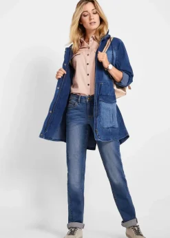 bonprix Bekleidung·Shirts & Tops|Jeans^Straight-Jeans Mid Waist, Stretch blau used