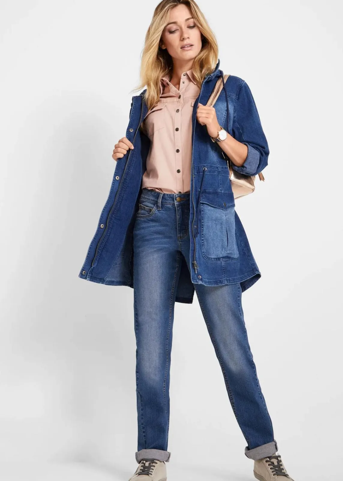 bonprix Bekleidung·Shirts & Tops|Jeans^Straight-Jeans Mid Waist, Stretch blau used