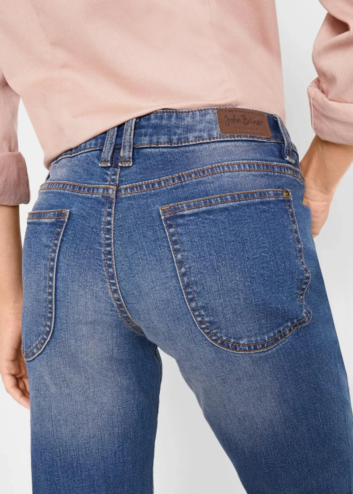 bonprix Bekleidung·Shirts & Tops|Jeans^Straight-Jeans Mid Waist, Stretch blau used