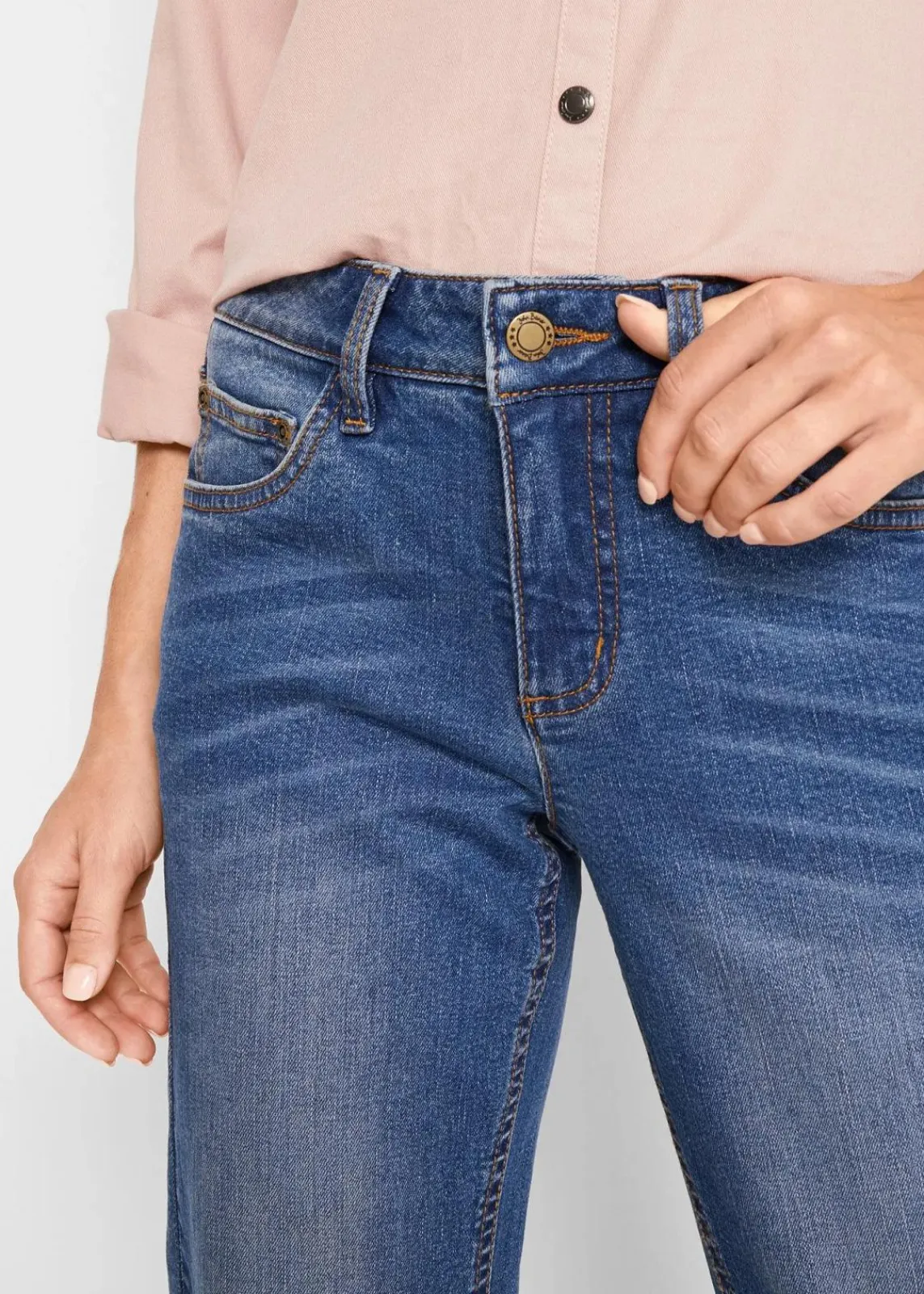 bonprix Bekleidung·Shirts & Tops|Jeans^Straight-Jeans Mid Waist, Stretch blau used