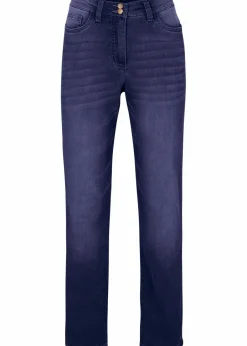 bonprix Jeans|Thermobekleidung^Straight-Jeans Mid Waist, Thermo mit Bequembund dunkelblau denim used