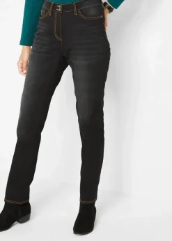 bonprix Jeans|Thermobekleidung^Straight-Jeans Mid Waist, Thermo mit Bequembund dunkelblau denim used