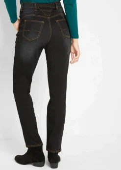 bonprix Jeans|Thermobekleidung^Straight-Jeans Mid Waist, Thermo mit Bequembund dunkelblau denim used