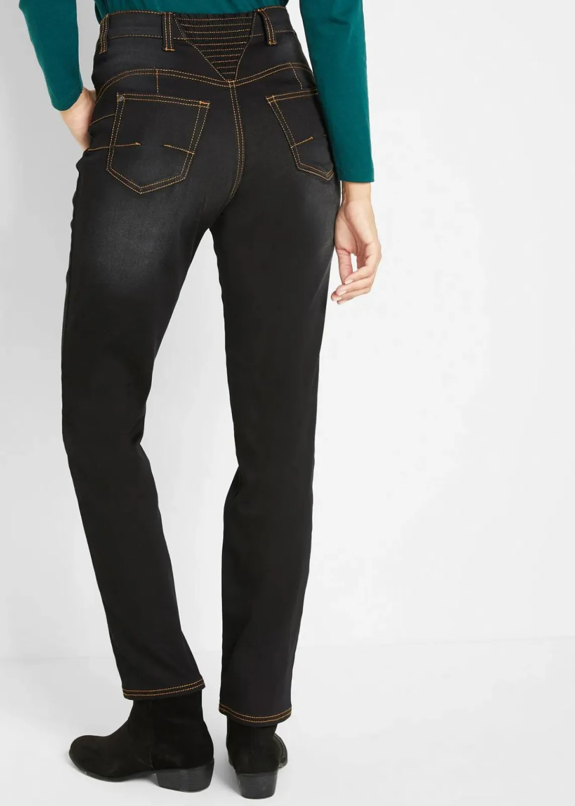 bonprix Jeans|Thermobekleidung^Straight-Jeans Mid Waist, Thermo mit Bequembund dunkelblau denim used