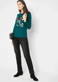 bonprix Jeans|Thermobekleidung^Straight-Jeans Mid Waist, Thermo mit Bequembund dunkelblau denim used