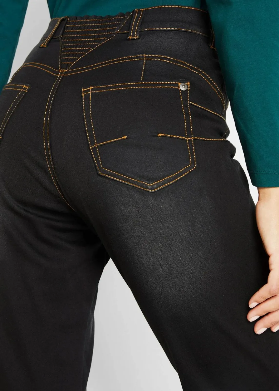 bonprix Jeans|Thermobekleidung^Straight-Jeans Mid Waist, Thermo mit Bequembund dunkelblau denim used